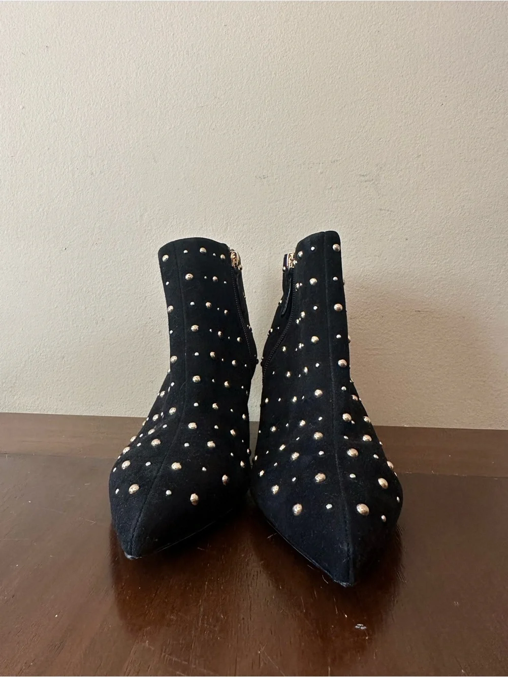 Kate Spade Starr Studded Pointed-Toe Black Ankle Boots, Sz 8